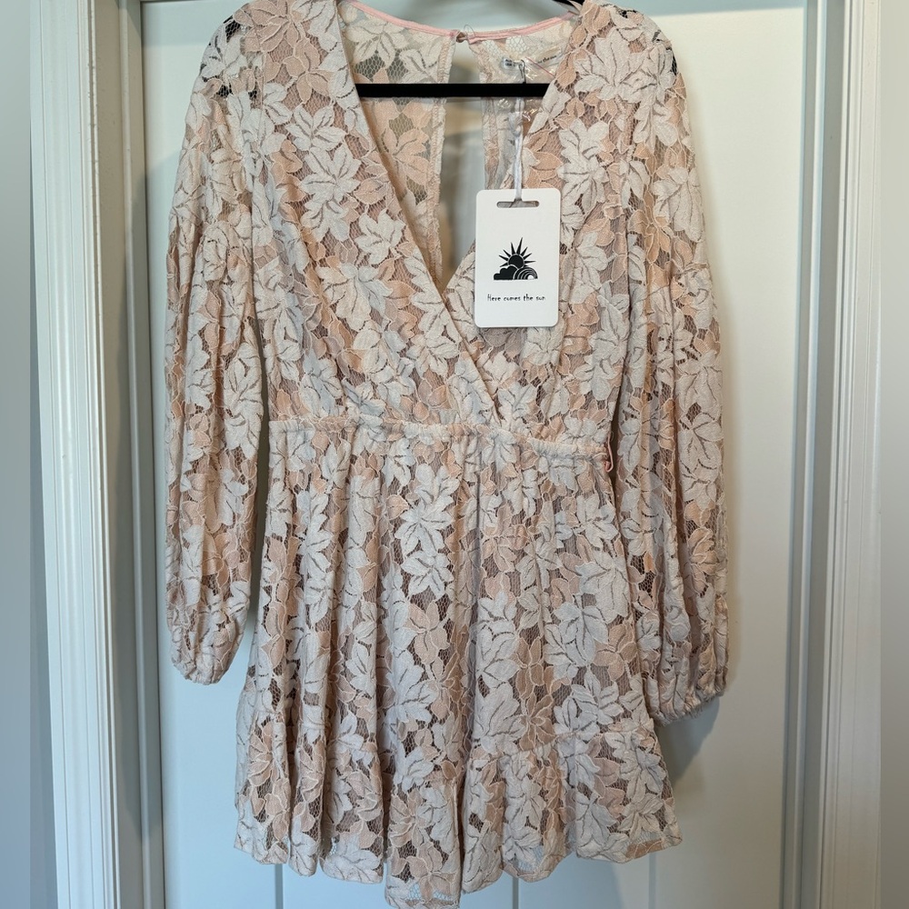 Here Comes the Sun Blush/White Lace Dress